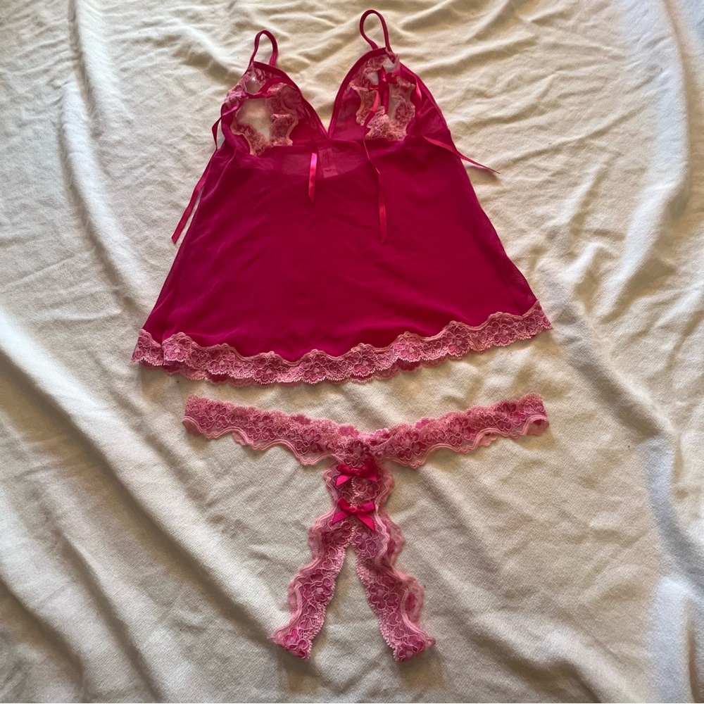 - Y2K fairycore Lacey Victoria’s Secret mesh hot pink peek a boo camisole